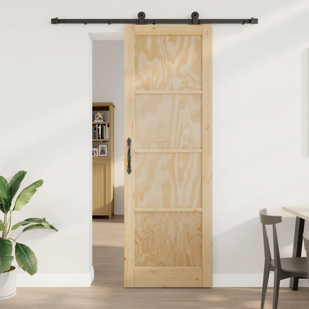 Porta de Correr vidaXL com Conjunto de Ferragens 78x232 cm Madeira Maciça Pinho