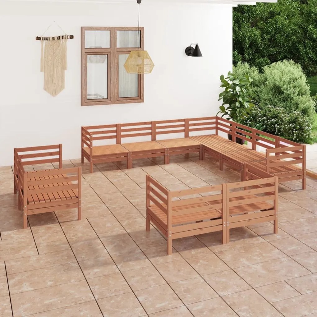 vidaXL 11 pcs conjunto lounge de jardim pinho maciço castanho-mel