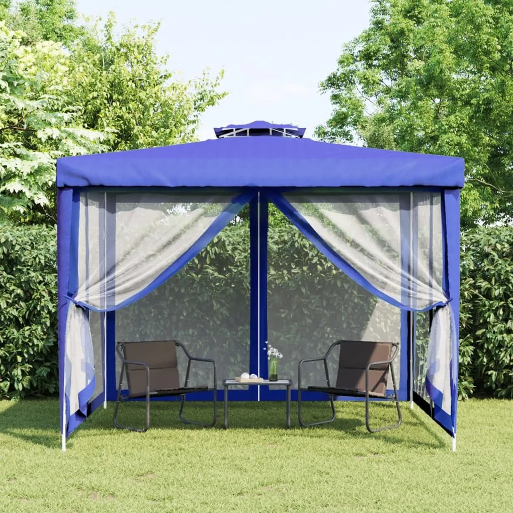 362627 vidaXL Gazebo com telhado duplo 3x3x2,68 m tecido azul