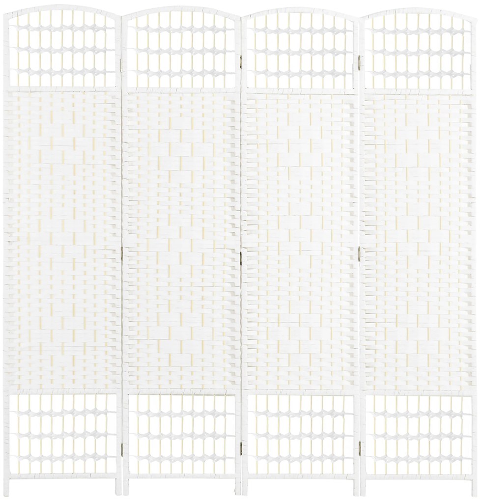 HOMCOM Biombo Dobrável 4 Painéis Separador Ambientes Corda Papel Estrutura Madeira 60x170 cm Branco | Aosom Portugal