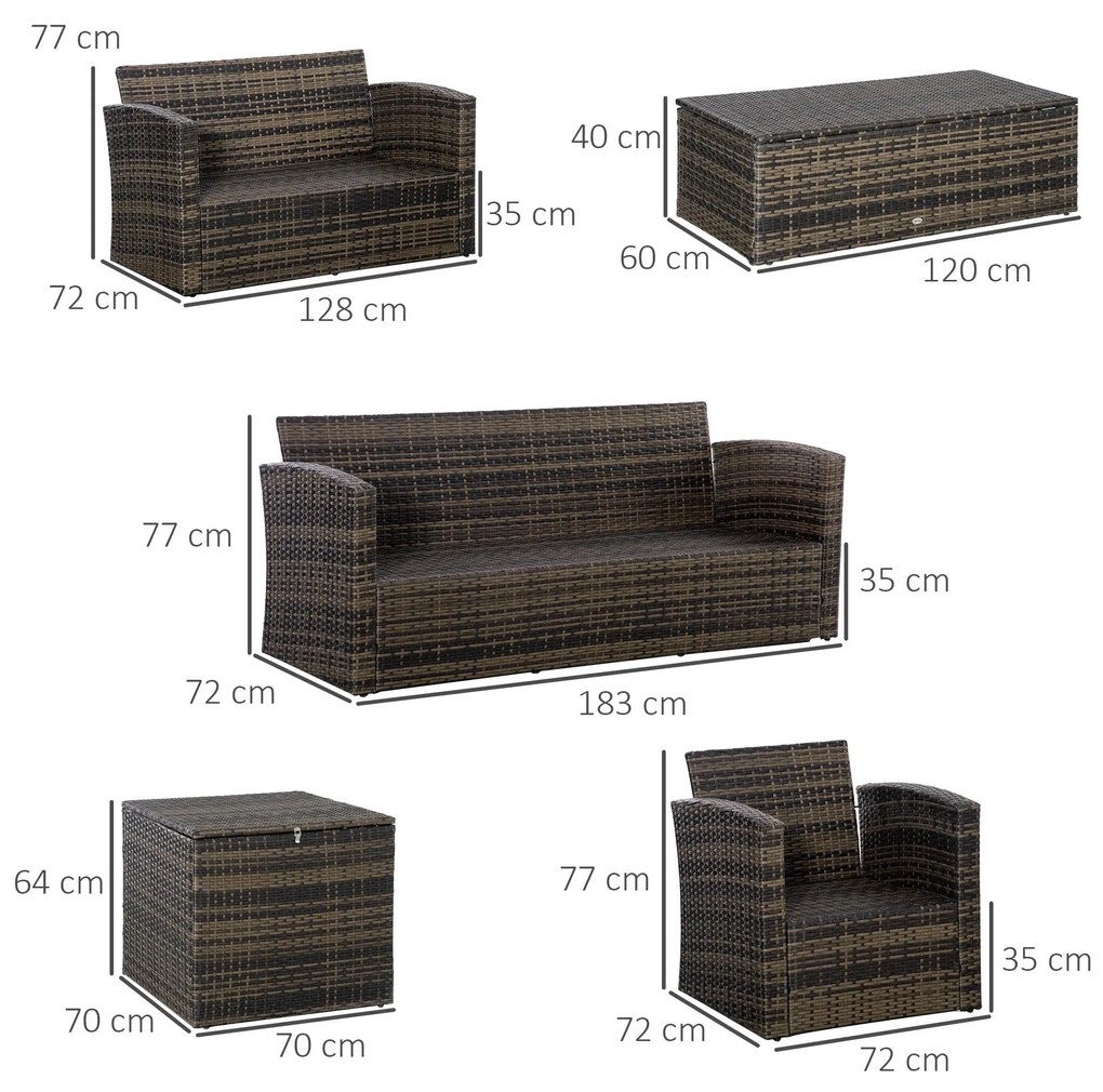 Conjunto de Jardim “Skagen” em Vime 6 Peças – Sofás e Poltronas com Me