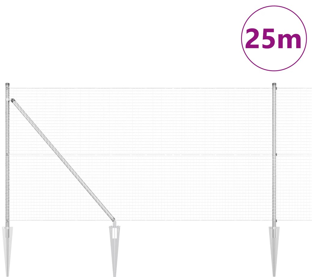 Conjunto de Poste de Cerca Conjunto com 2 Aço Galvanizado 25 x 1 m