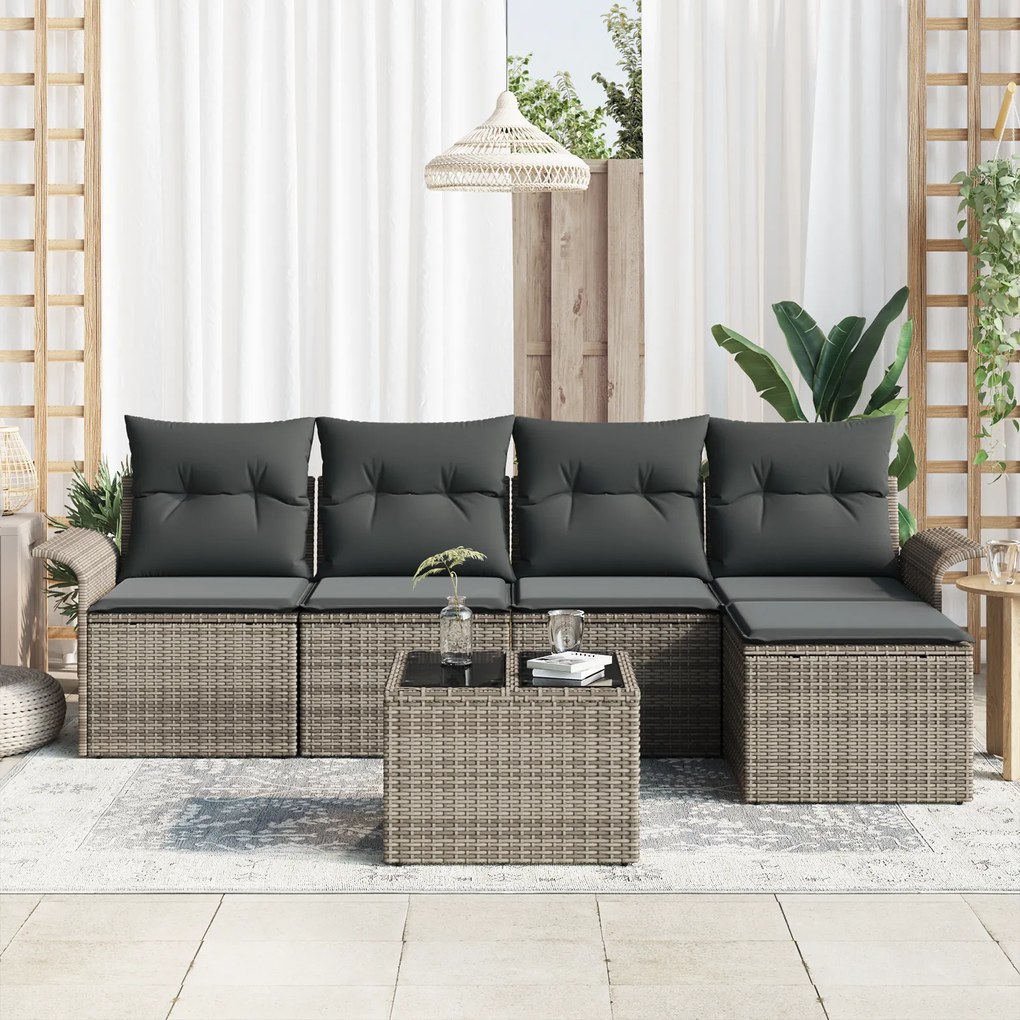 Conjunto de Sofá de Jardim vidaXL de 5 Peças com Almofadas Rattan Sint