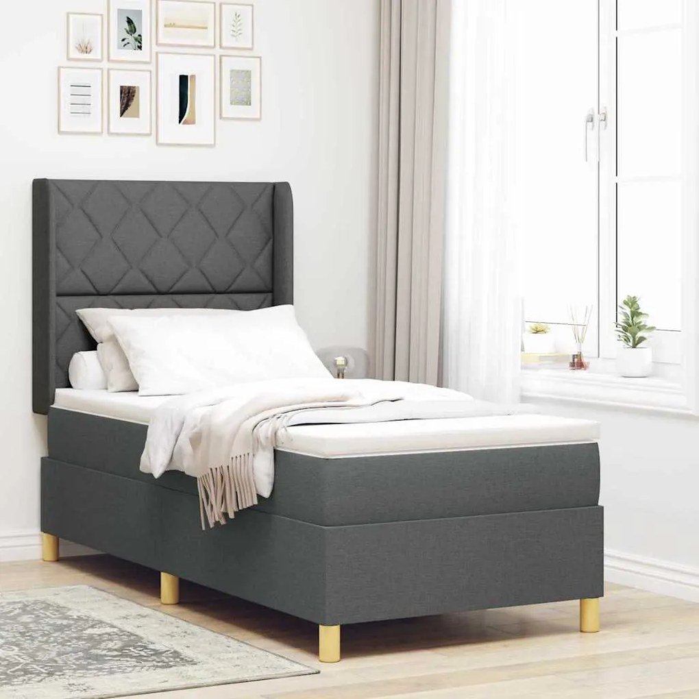 Cama Box com Colchão e LED Cinza Escuro 90x200 cm Tecido