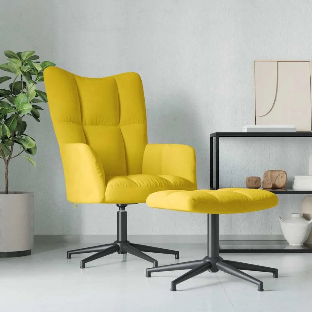 vidaXL Cadeira de descanso com banco veludo amarelo mostarda