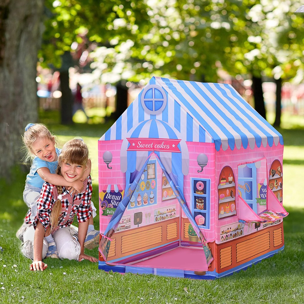 HOMCOM Loja de doces para brincar Zona infantil Presente fácil de montar para crianças 93x69 x103cm 0,75 kg Rosa
