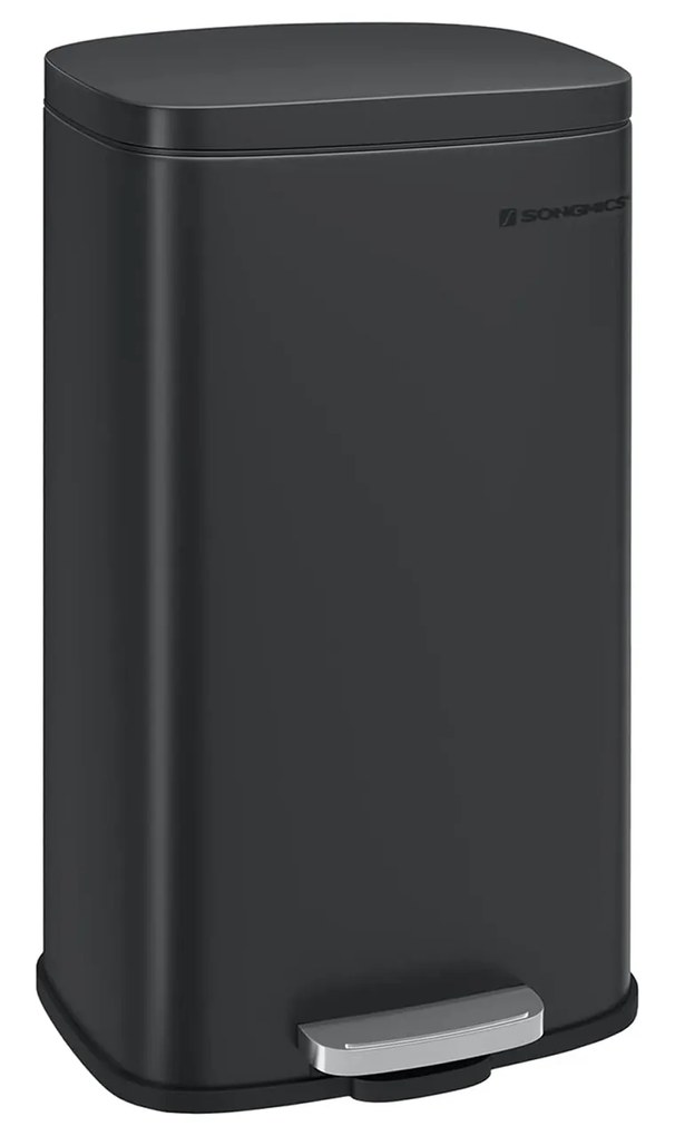 Caixote de cozinha 30 L, pedal, fecho suave, balde interior, aço, cor preta
