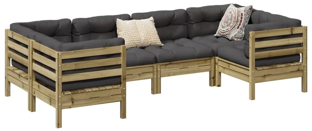 6 pcs conjunto sofás de jardim c/ almofadões pinho impregnado