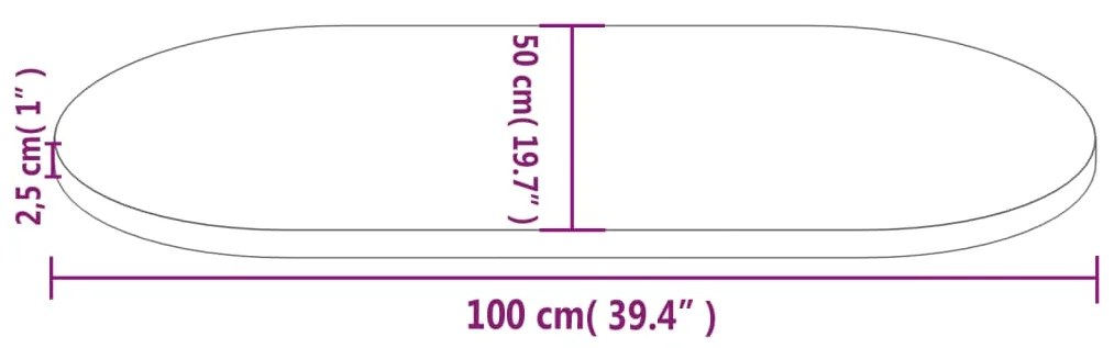 Tampo de mesa oval 100x50x2,5 cm madeira de pinho maciça