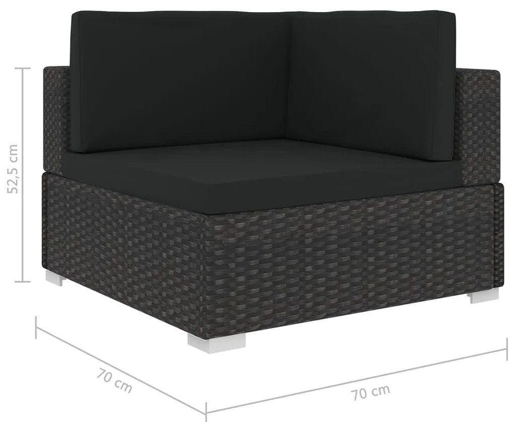 5 pcs conjunto lounge de jardim c/ almofadões vime PE preto