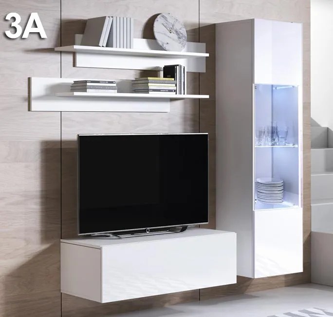 Conjunto de Móveis de Sala Bordeira – 1,6 m – Modular em Branco com Mó