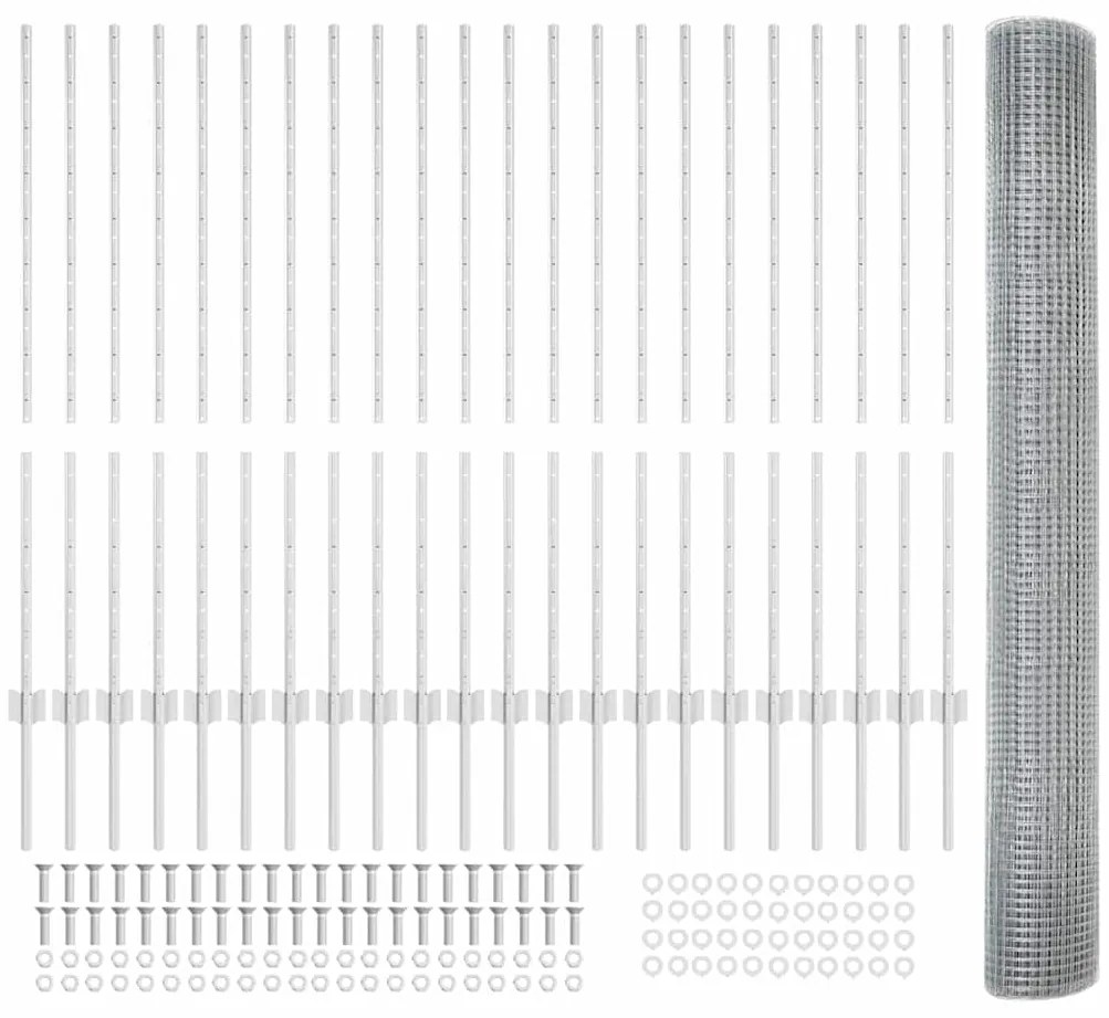 Cerca de Arame Soldado com 44 Postes em U Prateado 1.2x50 m Aço