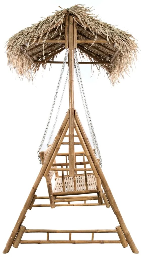 Banco baloiço 2 lug. bambu c/ folhas palmeira e almofadão 202cm