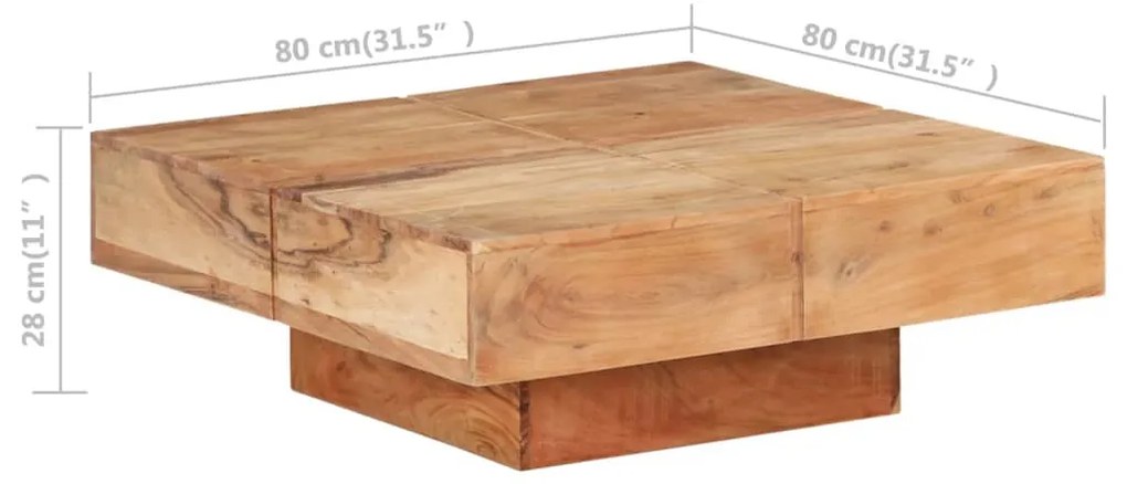 Mesa de centro 80x80x28 cm madeira de acácia maciça