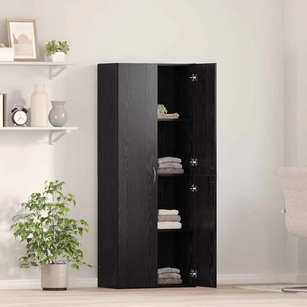 Aparador Preto em Carvalho - 60 x 32 x 153 cm - Madeira engenheirada