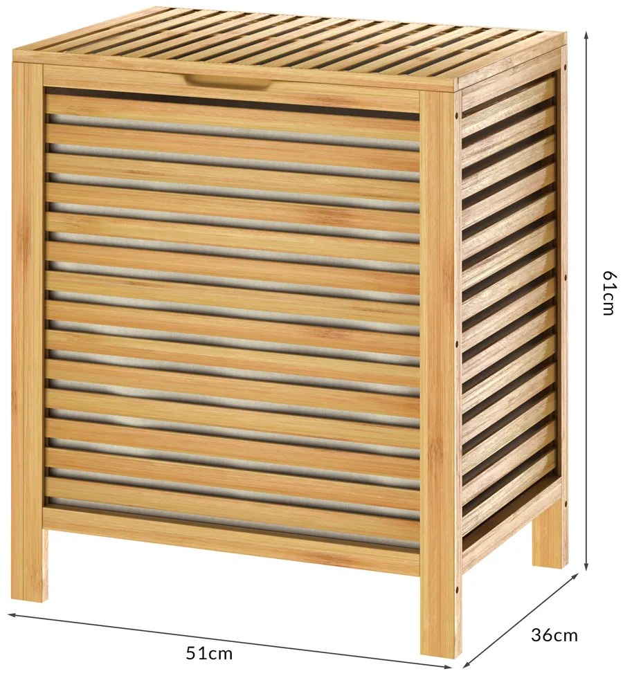 Cesto para roupa suja em bambu 62 L, 51 x 36 x 61 cm Cor Natural