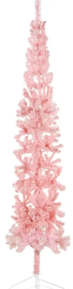 Meia árvore de Natal fina com suporte 240 cm rosa