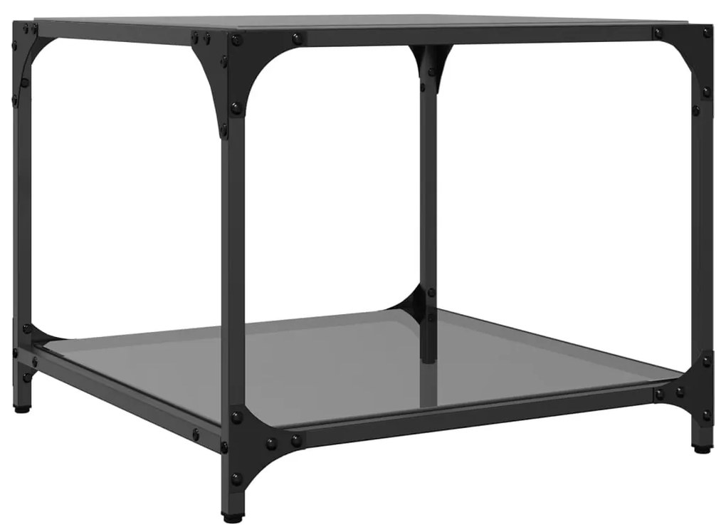 Mesa de centro com topo em vidro preto 50x50x40 cm aço