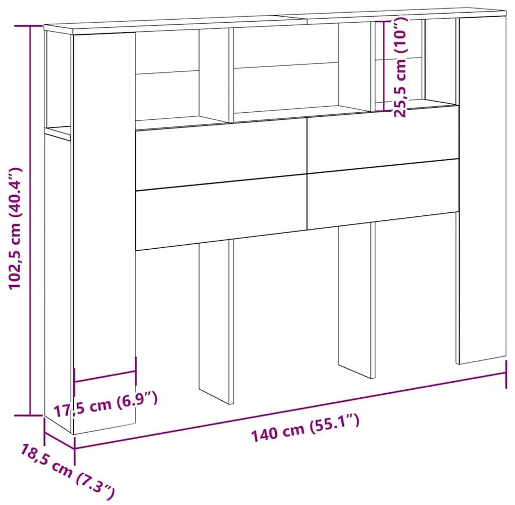 Cabeceira Preto Carvalho vidaXL - 140x19x104,5 cm - Feito de Madeira I