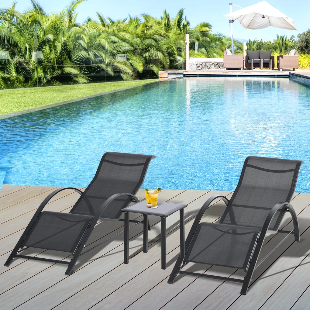 Outsunny 2 Espreguiçadeiras de Jardim 59x169x66 cm com Mesa 41x41x45 c