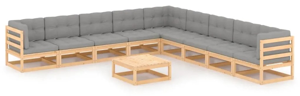 vidaXL 10 pcs conjunto lounge de jardim c/ almofadões pinho maciço