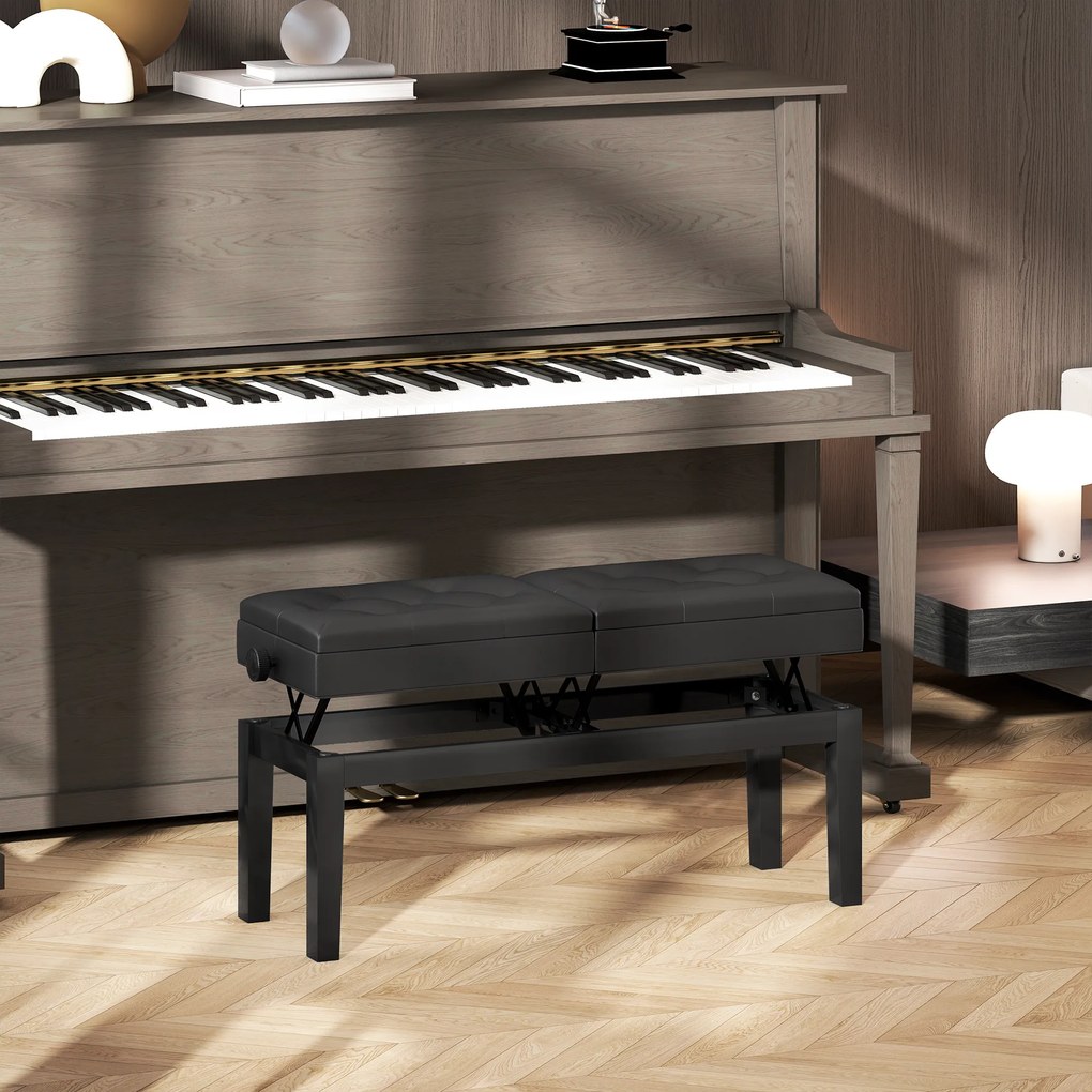Banco de piano com altura ajustável, banco de piano com espaço de arrumação, banco estofado para teclado, preto