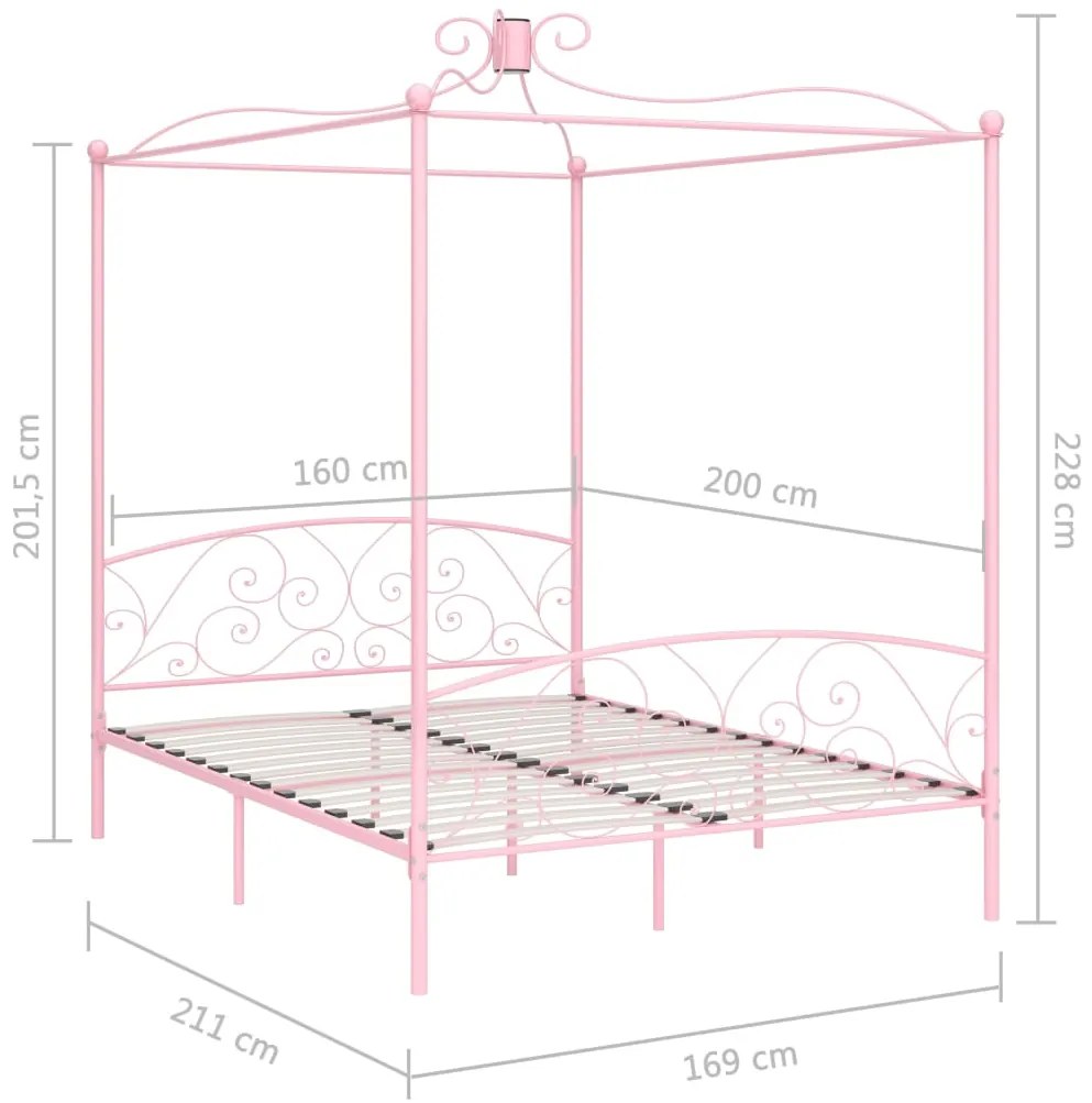 Estrutura de cama com dossel 160x200 cm metal rosa