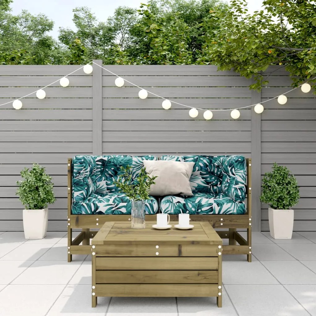 3 pcs conjunto lounge de jardim c/ almofadões pinho impregnado