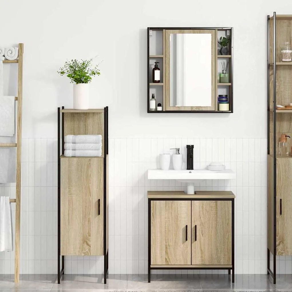 Conjunto de Móveis para Casa de Banho 3 Peças Carvalho Sonoma Madeira