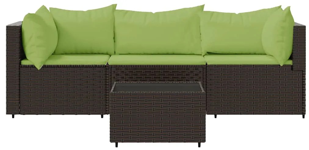 4 pcs conjunto lounge jardim c/ almofadões vime PE castanho