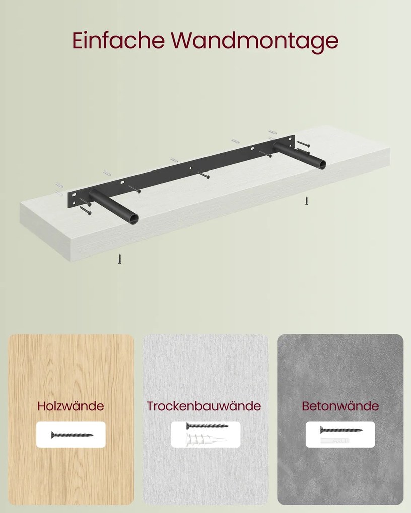 Prateleira de parede, suspensa para molduras 20 x 80 x 3,8 cm, branca