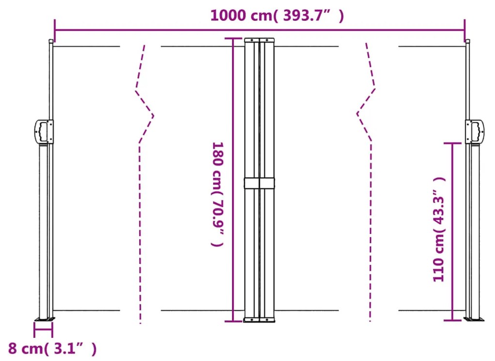 Toldo lateral retrátil 180x1000 cm terracotta