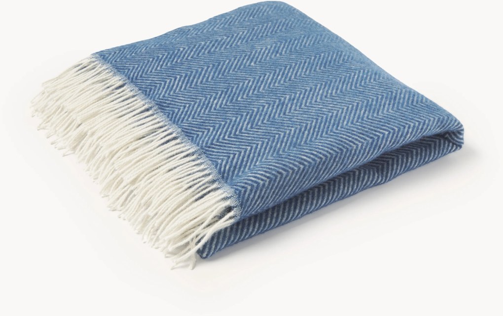 Manta em lã com padrão de espinha de peixe e franjas Tyrol