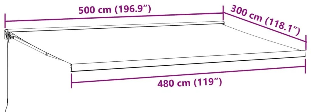 Toldo retrátil 5x3 m tecido e alumínio antracite e branco