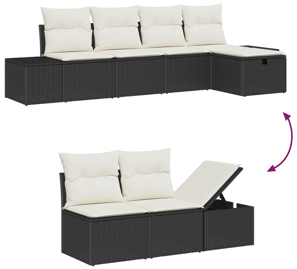 Conjunto de Sofá de Jardim de 6 Peças com Almofadas de Vime Preto