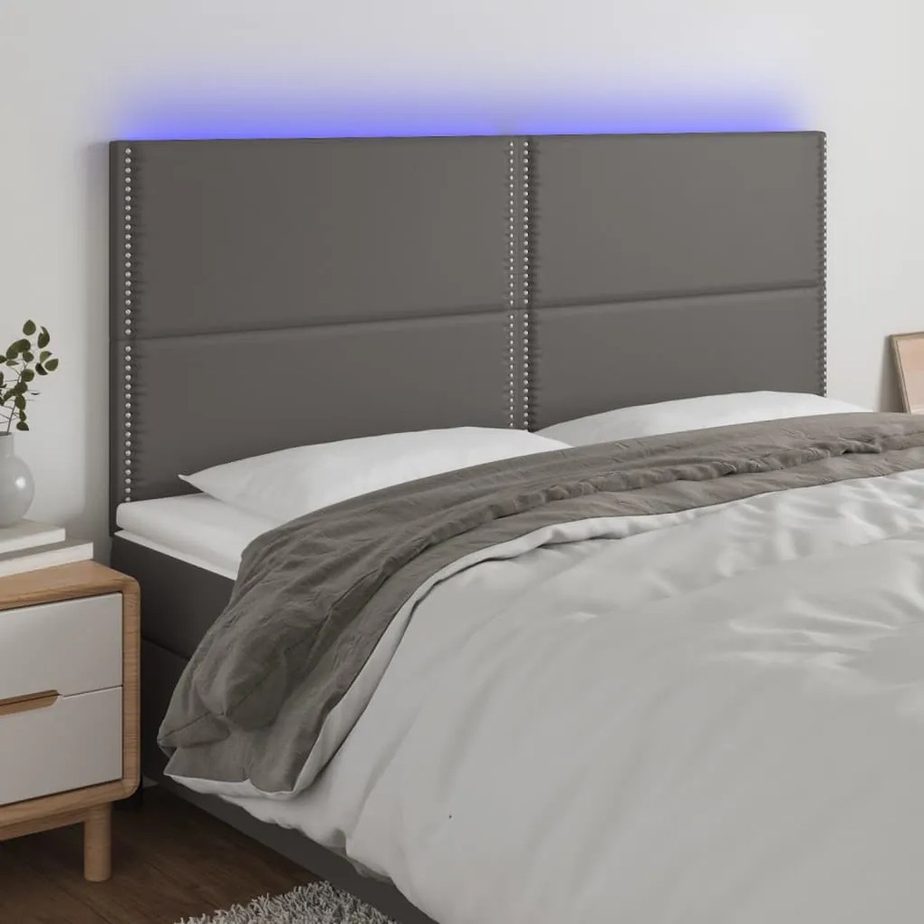 Cabeceira cama c/ LED 180x5x118/88cm couro artificial cinzento