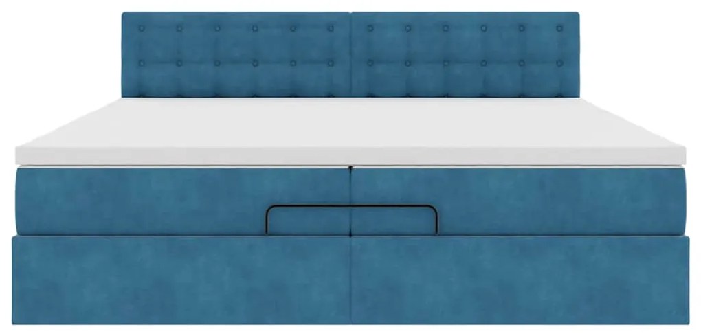 Cama otomana com colchões/LEDs 200x200 cm veludo azul-escuro