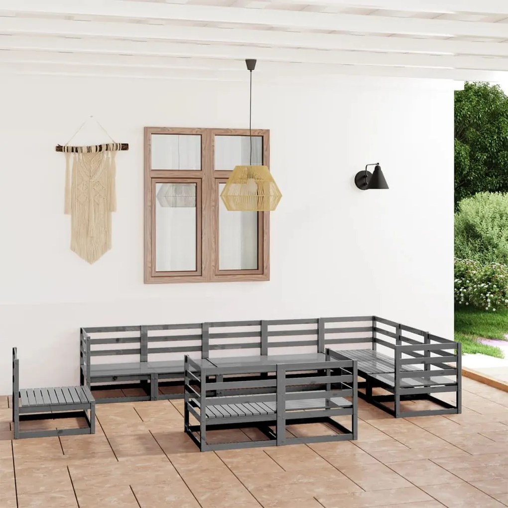 vidaXL 10 pcs conjunto lounge de jardim pinho sólido cinzento