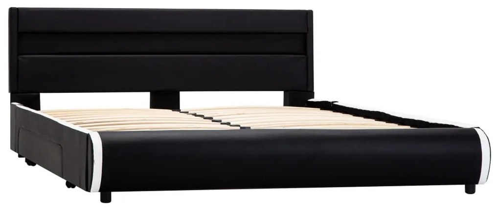Estrutura de cama com LED 140x200 cm couro artificial preto