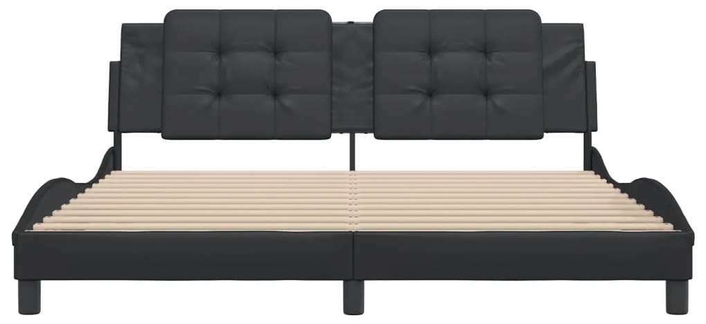 Estrutura de cama c/ cabeceira 180x200cm couro artificial preto