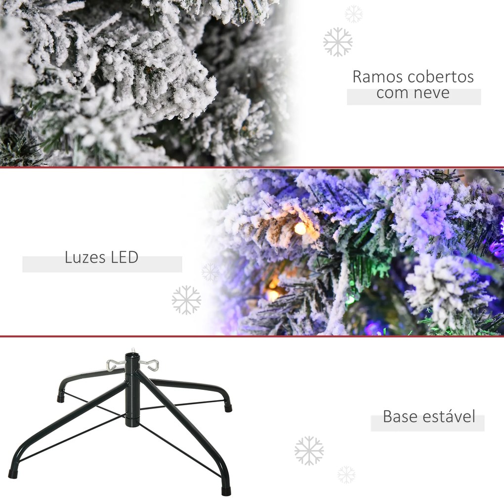 Árvore de Natal 210 cm com 250 Luzes LED Árvore de Natal Nevada com 829 Ramos e Base Dobrável Ø112x210 cm Verde