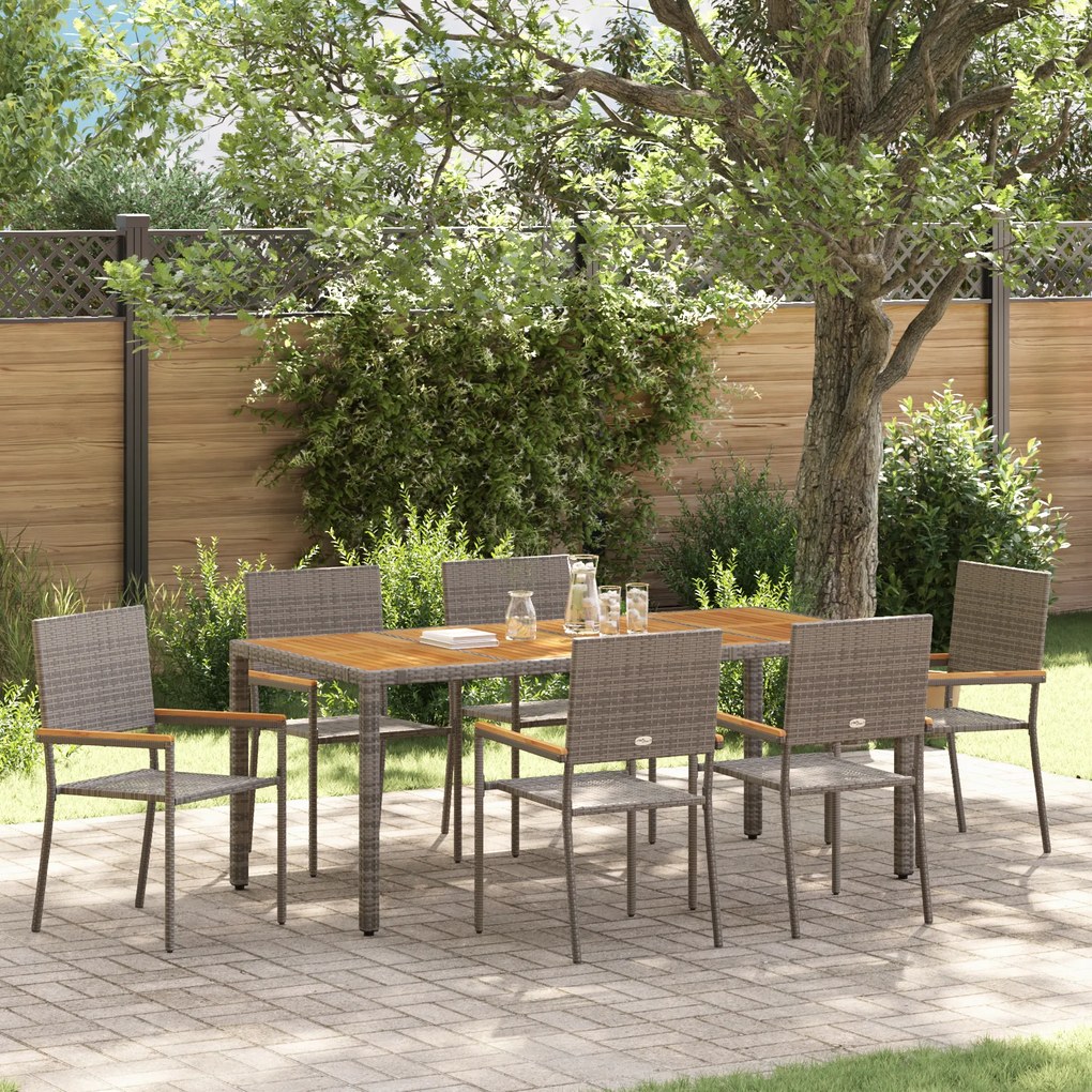 Conjunto de Jantar para Jardim vidaXL de 7 Peças Cinza Polirattan