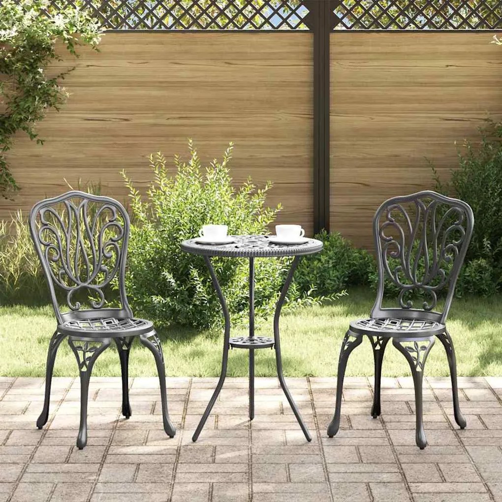 Conjunto de Jardim bistrô de 3 Peças vidaXL Preto em Alumínio Fundido