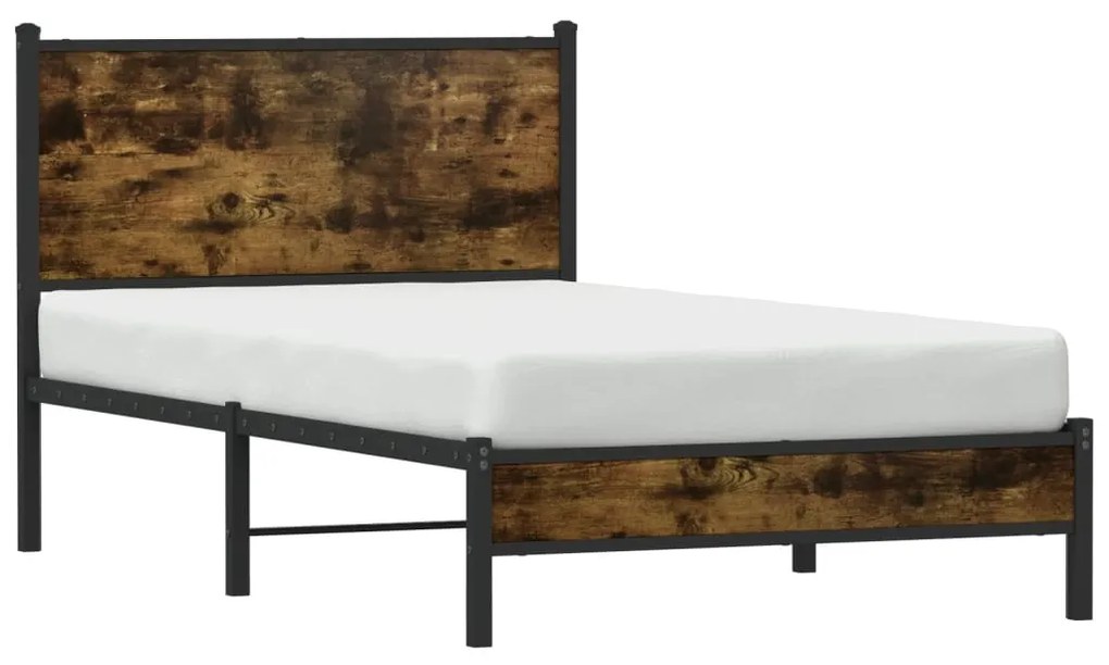 Estrutura de cama sem colchão 100x200 cm metal carvalho fumado