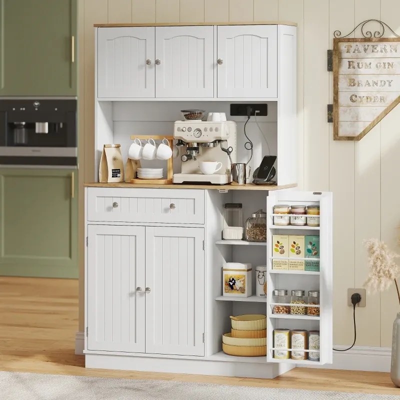 Armário de Cozinha Alto com Estação de Carregamento 6 Portas 1 Gaveta Prateleiras Ajustáveis 4 Prateleiras 100x40x173 cm Branco