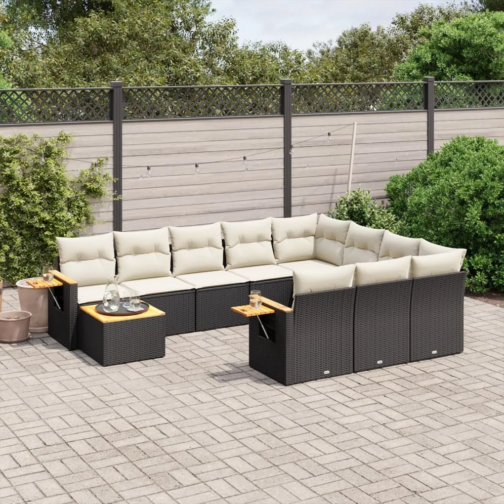 11 pcs conjunto sofás de jardim c/ almofadões vime PE preto