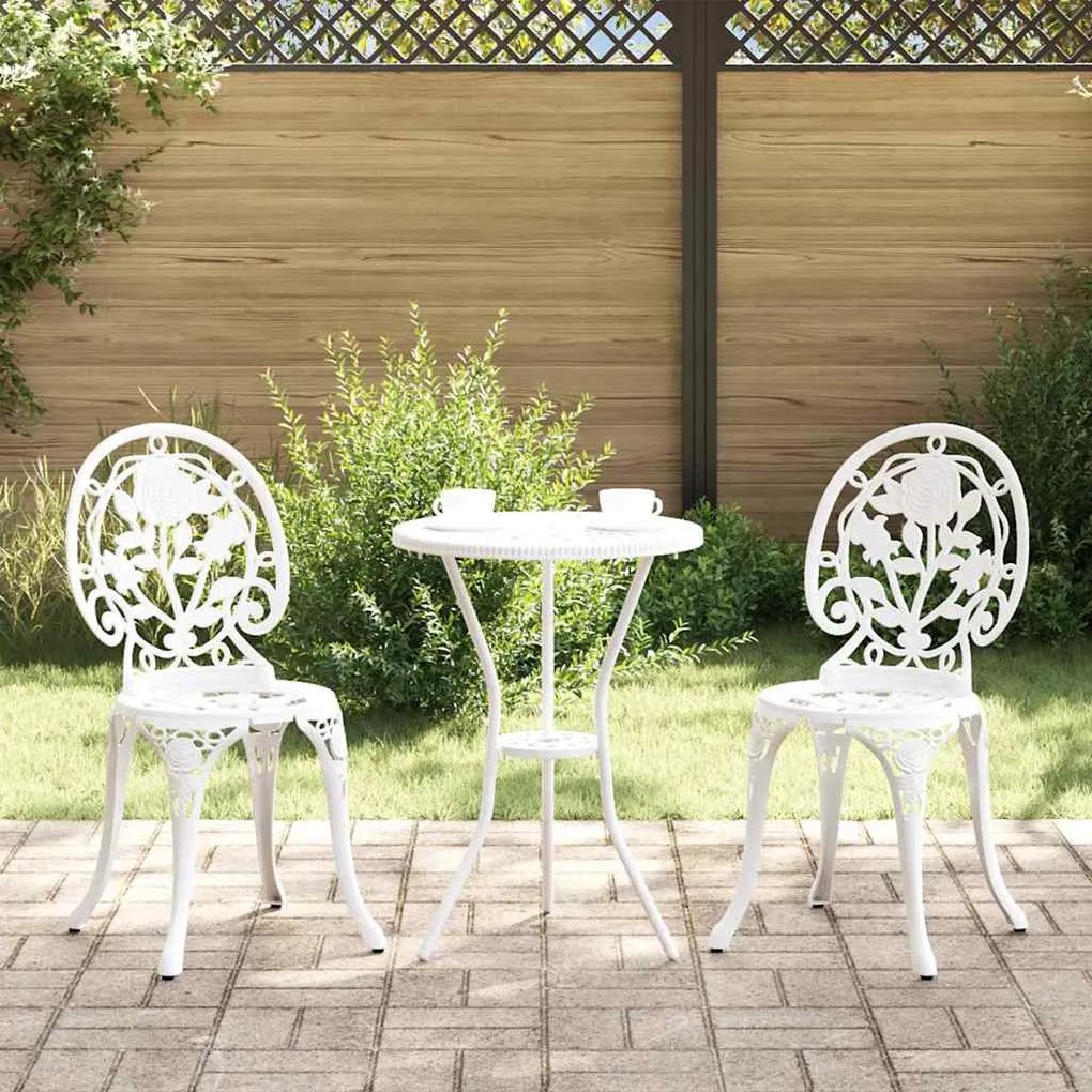 vidaXL Conjunto de Bistrô de Jardim com 3 Peças em Alumínio Fundido Branco