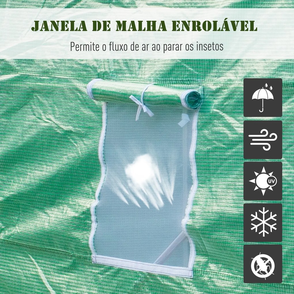 Estufa Túnel 445x190x200 cm Estufa de Jardim com 6 Janelas 1 Porta e C