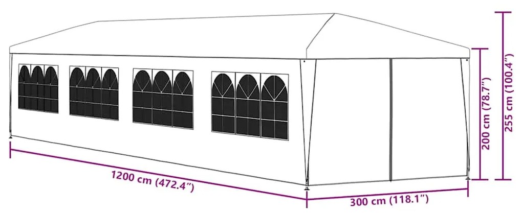 Tenda de jardim 3x12 m azul