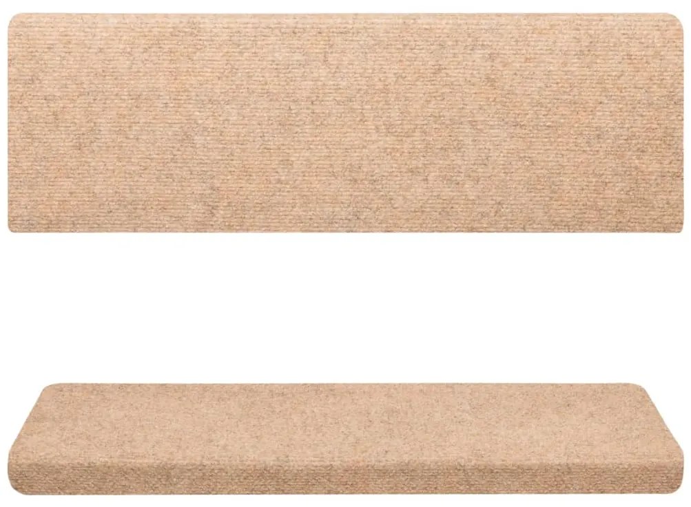 Tapetes de escada 15 pcs 65x21x4 cm tecido agulhado creme